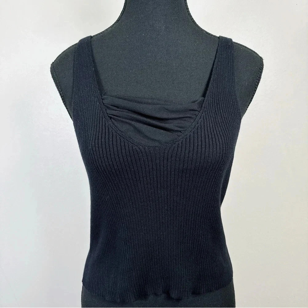 Free People One Ribbed Mesh Ruched Neck Tank Top - Picture 2 of 15